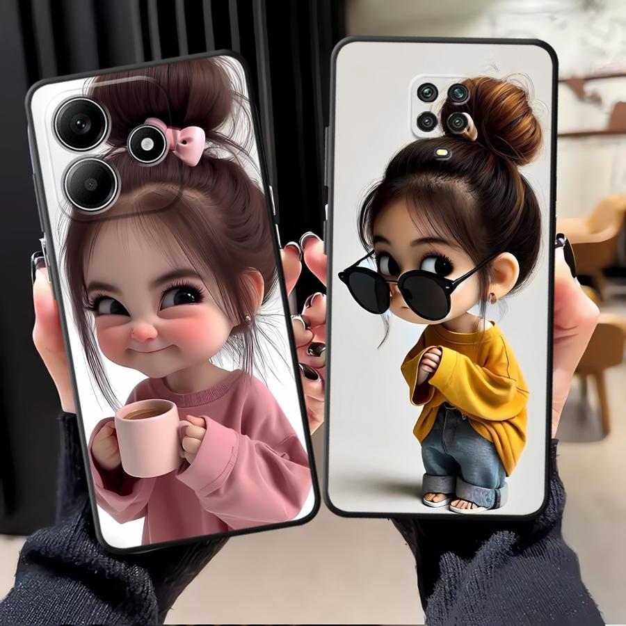 Xiaomi Redmi Note 14 - غطاء هاتف بنمط فتاة كرتونية لهواتف