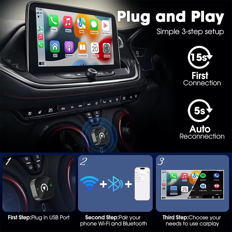 محول كاربلاي لاسلكي 2 في 1 سهل - مراجعة Phone Accessories Unique وسعره